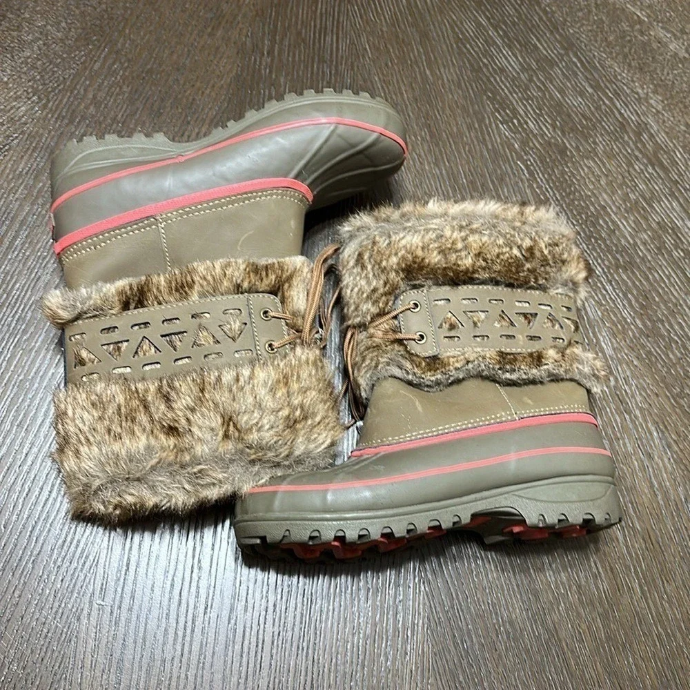 Khombu Womens Fur Lined Winter Snow Boots Waterproof Pink Trim Lace Up‎ Size 7